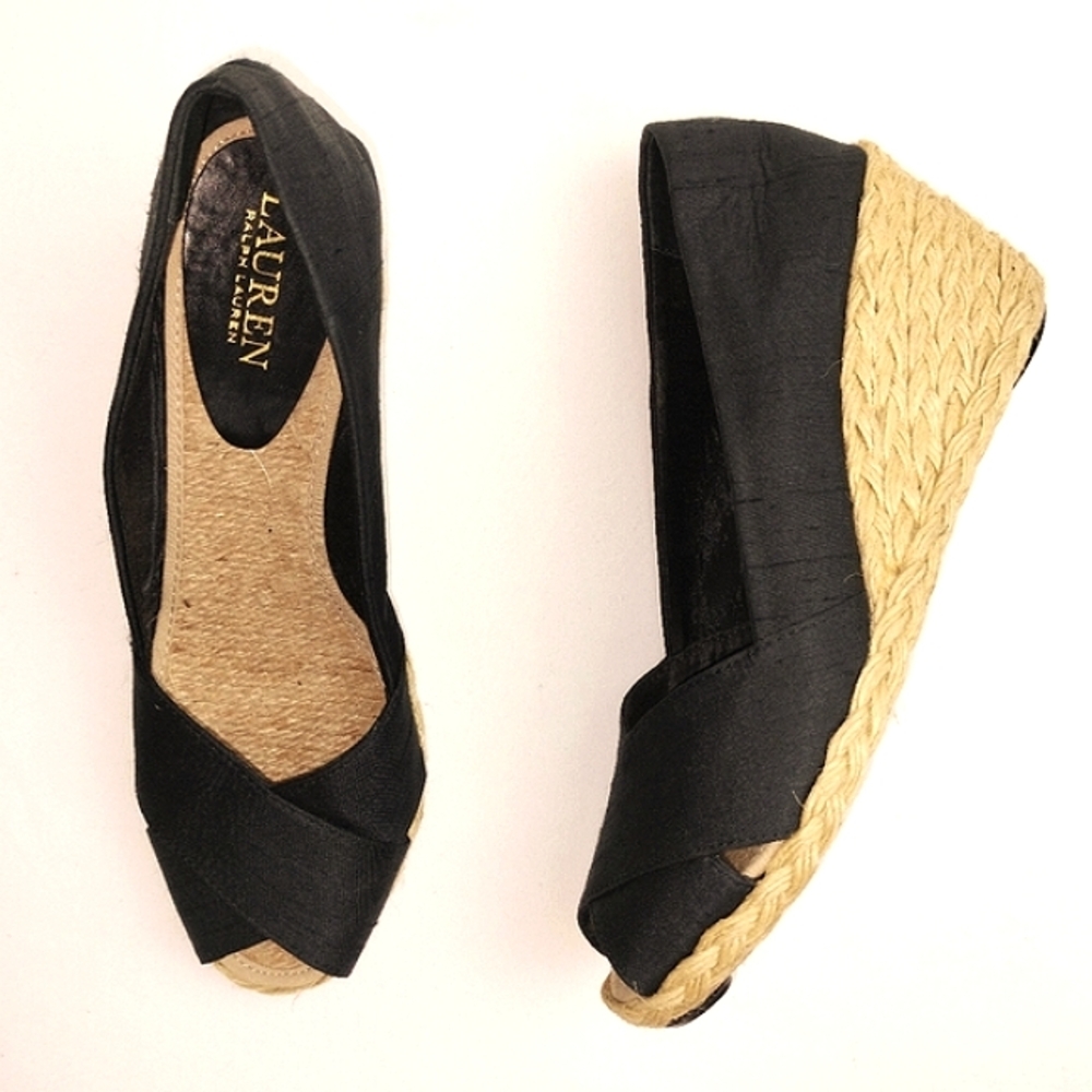 NWOT Lauren Ralph Lauren 'Cecilia' Shantung Silk Espadrille Wedge Sz. 8.5B